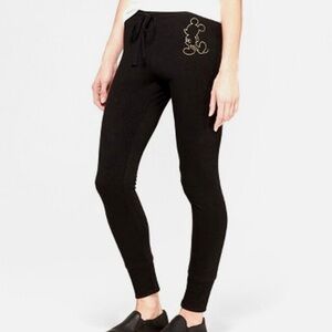 Disney Mickey Mouse Embroidered Comfy Casual Sweat Pants Joggers Black